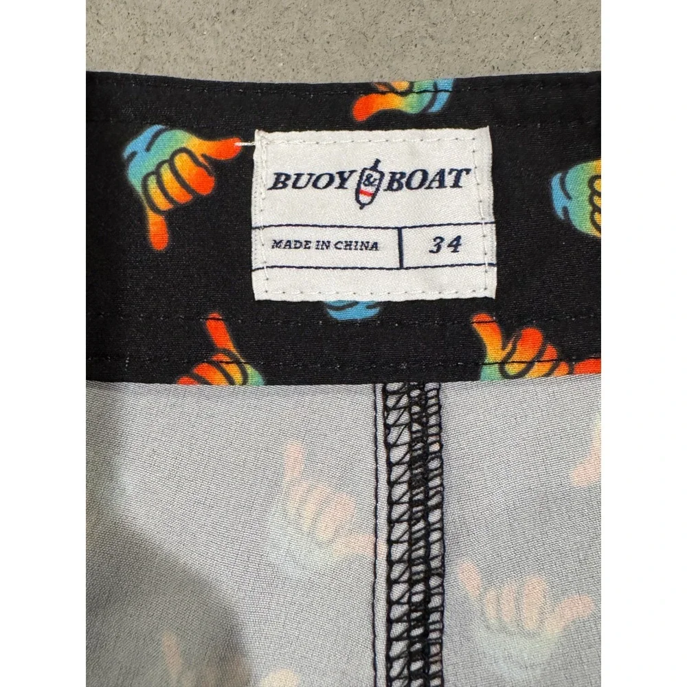 Buoy Boat Men's Black Shaka Print Swim Trunks‎ Size 34 Orange Drawstring